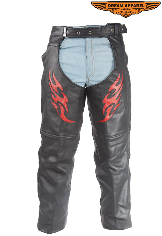 Dream Apparel Black Motorcycle Leather Chaps for Men Women Riding Cowboy Biker  Pants with removable lining 