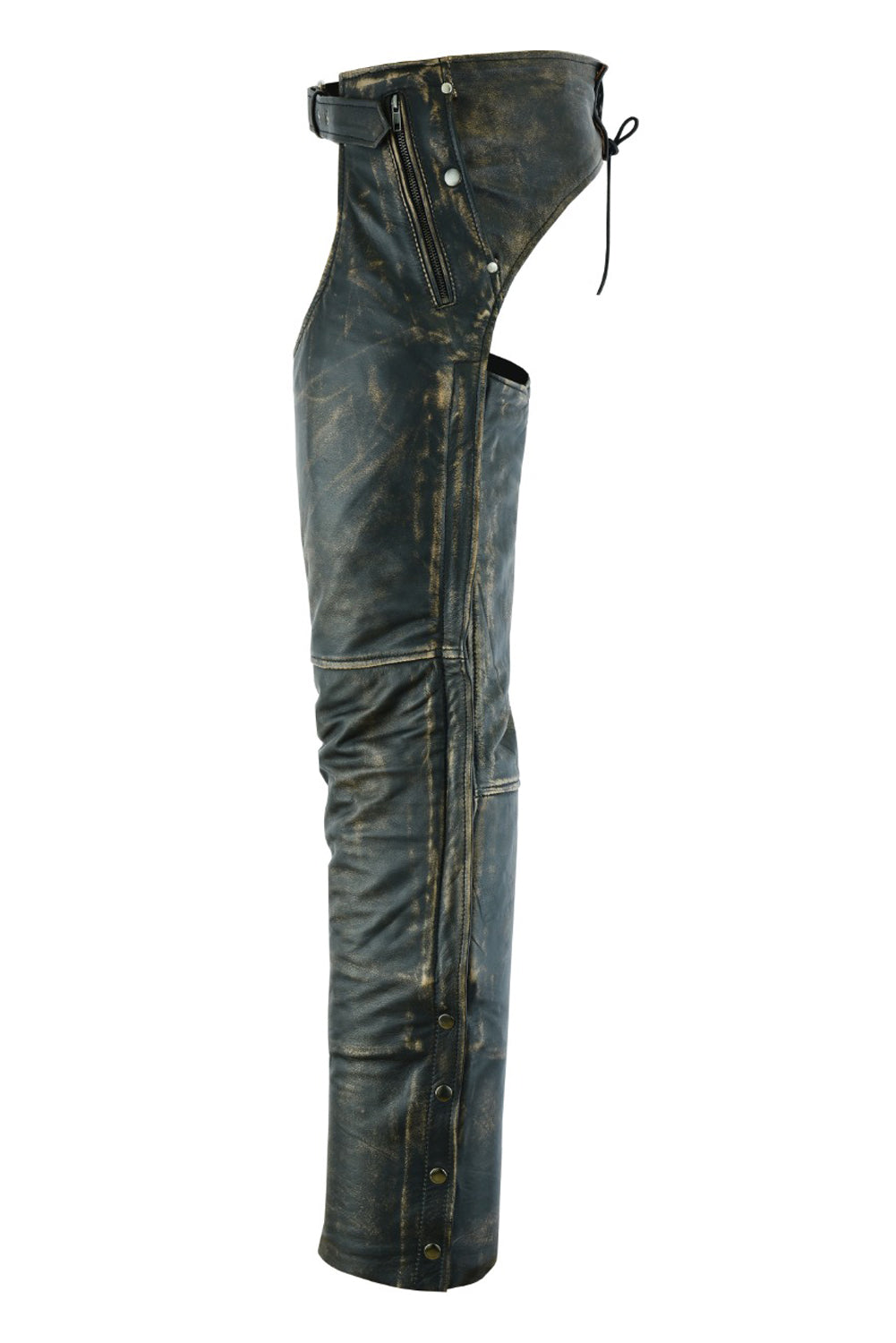 Distressed Brown Leather Motorcycle Chaps with Leather Belt