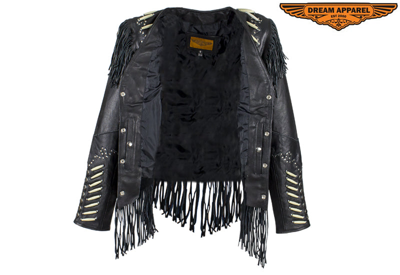 Women's Shortened Western Style Leather Motorcycle Jacket