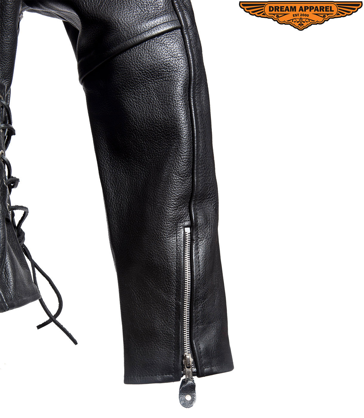 Men's Lined Side Zipper Leather Pants